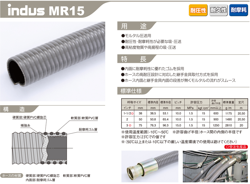 ホース メーカー カクイチ サクションホース indus GM2 32mm 10M - 3